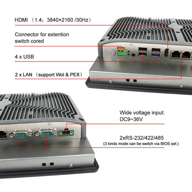 10.4" Industrial Touchscreen Panel PC, IP65 Waterproof, i7-8565U, Fanless, 800x600 - 629365