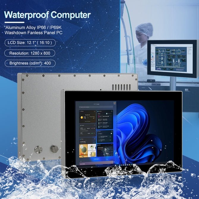 12.1" Panel PC, Fully Enclosed, Submersible Waterproof, 1280x800(16:10), Capacitive Touch, Celeron - 713206