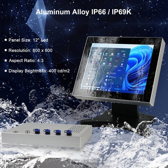 12" Panel PC, Fully Enclosed, Submersible Waterproof, 800x600(4:3), Capacitive Touch, Celeron - 54019