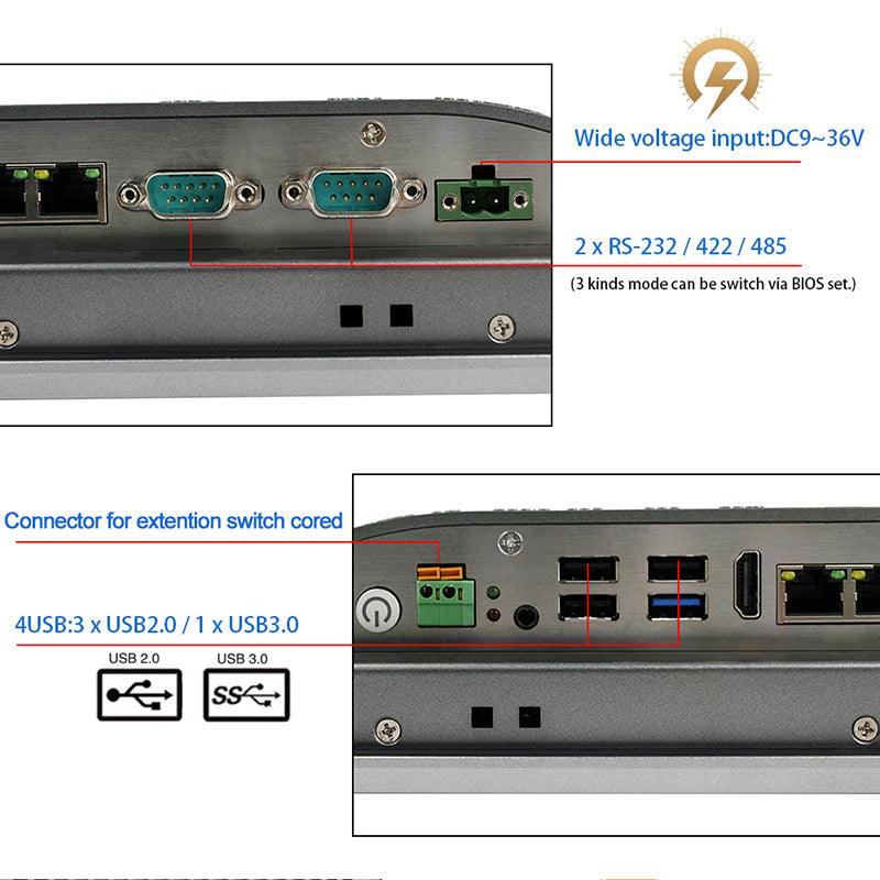 10" Industrial Touchscreen Panel PC, IP65 Waterproof, i3-8145U, Fanless, 1280x800 - 234012